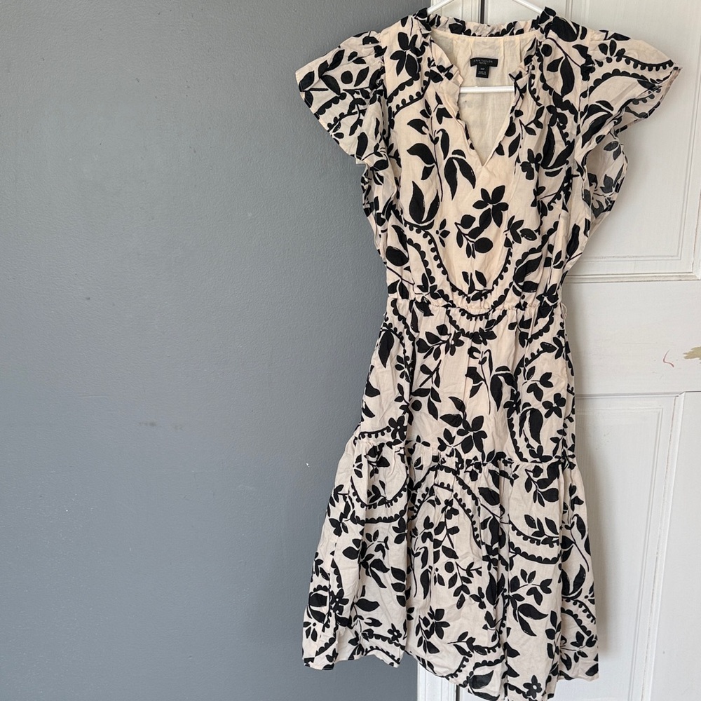 Ann Taylor Cream Dress with Black Floral Print